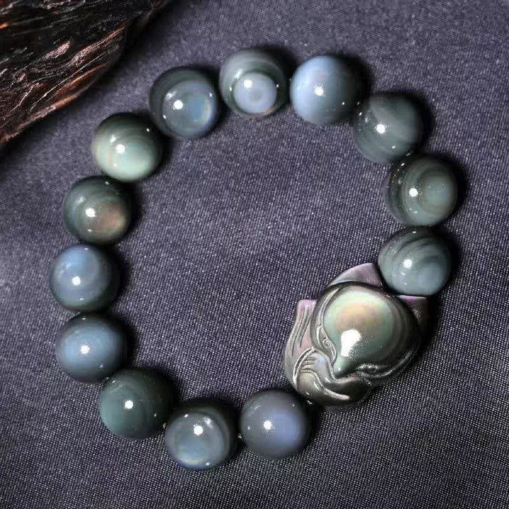 Pulsera positiva curativa de zorro obsidiano arcoíris con Buddha Stones - image 7