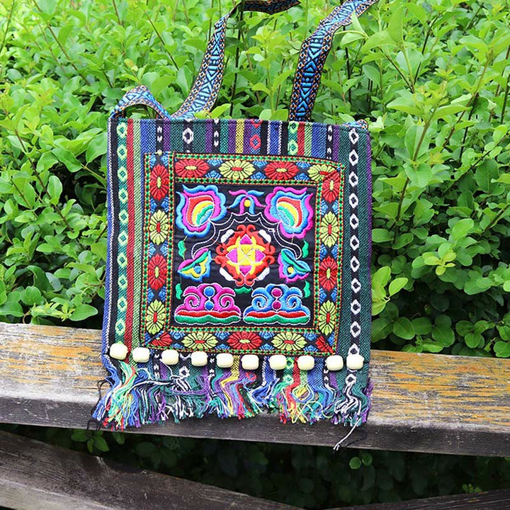 Bolso bandolera de lona de camelia bordado hecho a mano tibetano