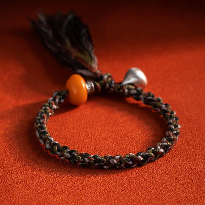 Pulsera de protección de deseos de peso de acero de ámbar hecho a mano tibetana de plata de ley 990