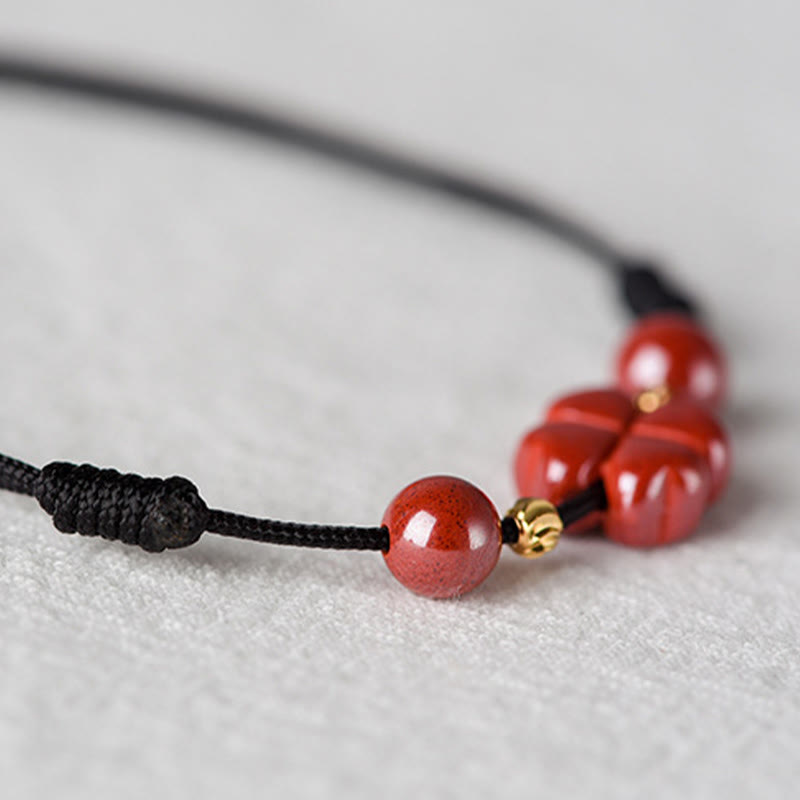 Pulsera tobillera con Buddha Stones, trébol de cuatro hojas, cinabrio, bendición, calma