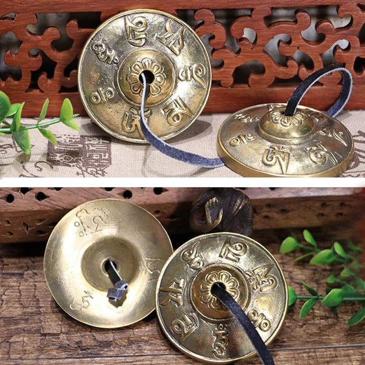 Buddha Stones tibetano Tingsha campana seis palabras verdaderas dragón cobre equilibrio decoración con bolsa
