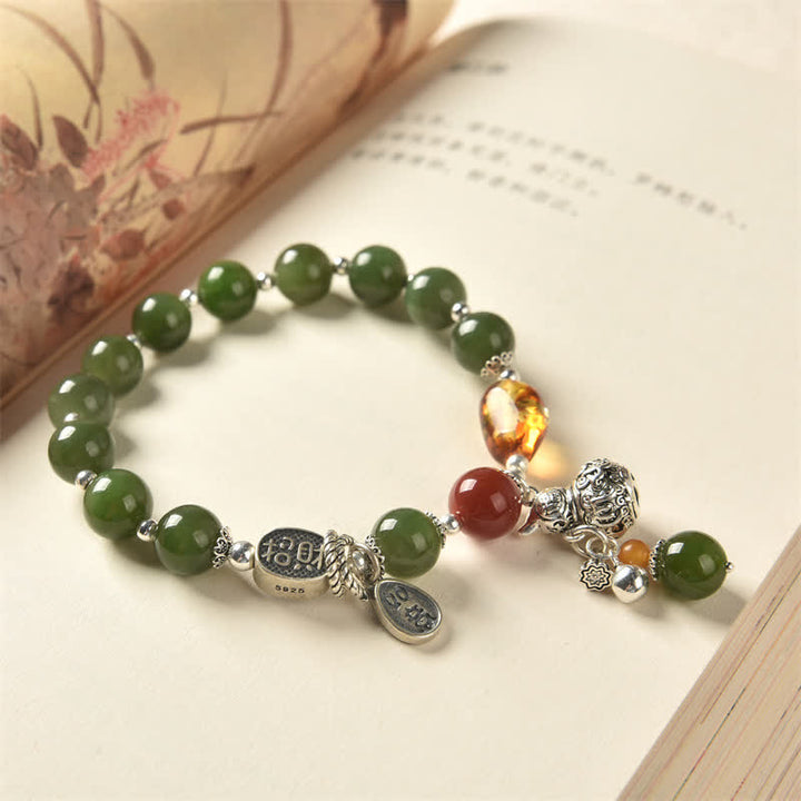 Pulsera de éxito de ámbar y calabaza de jade cian hetiano de plata de ley 925