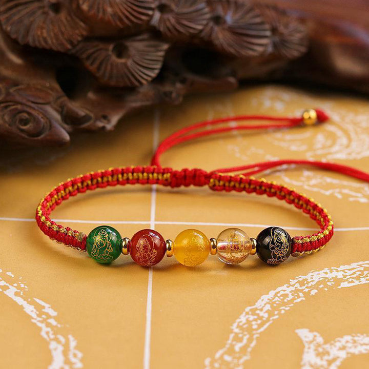 Pulsera trenzada de cuerda de protección hecha a mano con ágata de los dioses de la riqueza de las cinco direcciones de las piedras de Buddha Stones