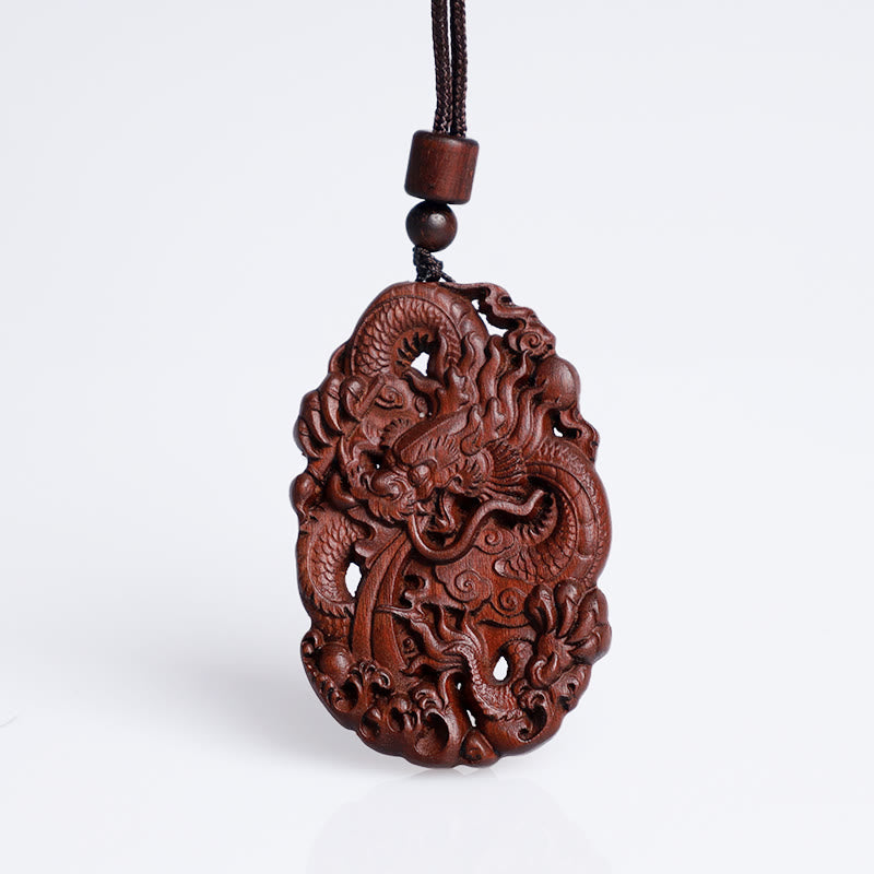 Buddha Stones, relámpago, madera de azufaifo, doble alivio del dragón, protege contra los espíritus malignos, colgante de collar