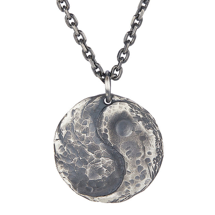 Collar con colgante de armonía con textura de martillo Yin Yang de plata de ley 990 con Buddha Stones - image 3