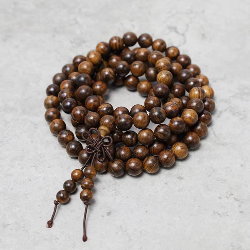 Pulsera de cuentas de Mala con Buddha Stones , 108, oración, meditación, sándalo, elástica - Palo de rosa - image 0