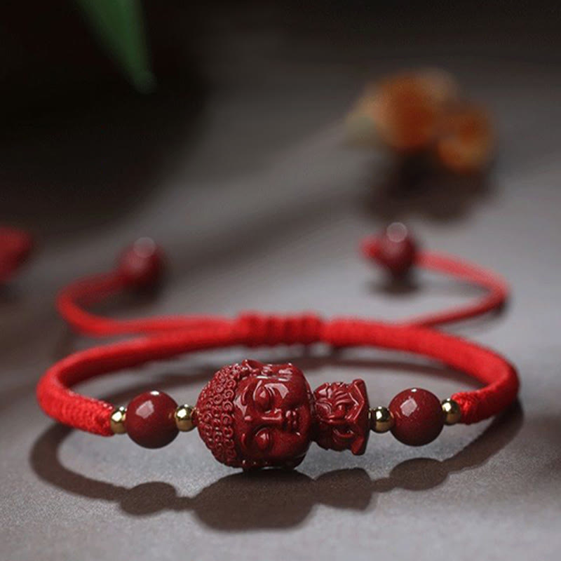 Pulsera de cuerda de bendición con amuleto de cinabrio de Buda natal del zodíaco chino con Buddha Stones