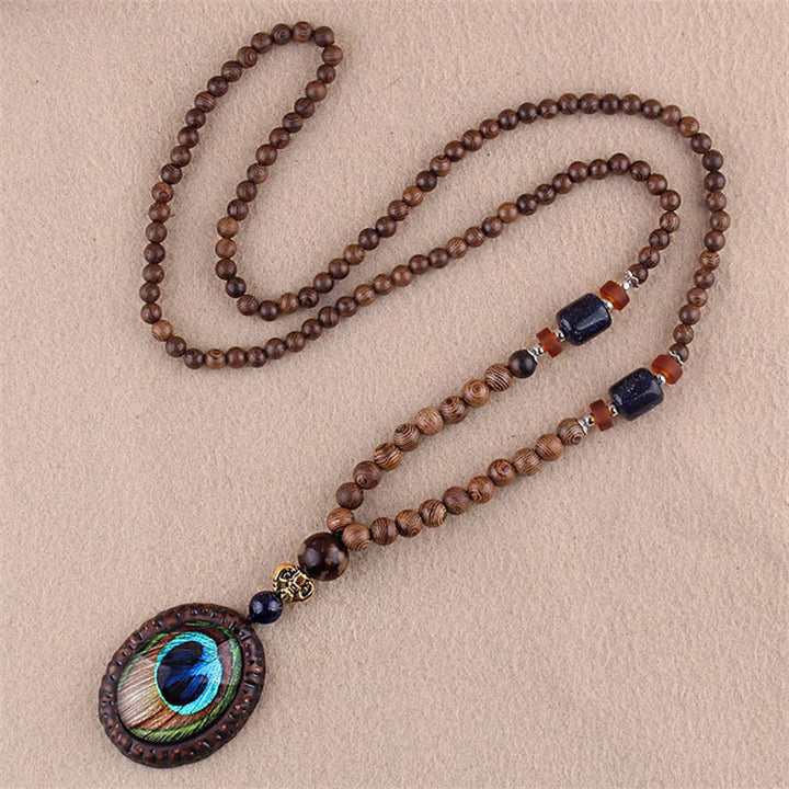 Colgante de collar de protección de elefante de ágata de semilla Bodhi de madera de wengué tibetano con Buddha Stones