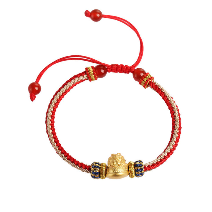 Pulsera trenzada hecha a mano con Buddha Stones de plata de ley 925 con dragón bebé, fuerza de la suerte