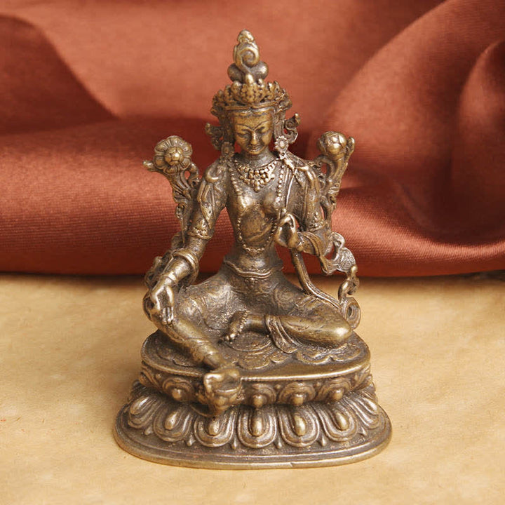 Bodhisattva Tara Verde Calma Esperanza Estatua Decoración de Cobre