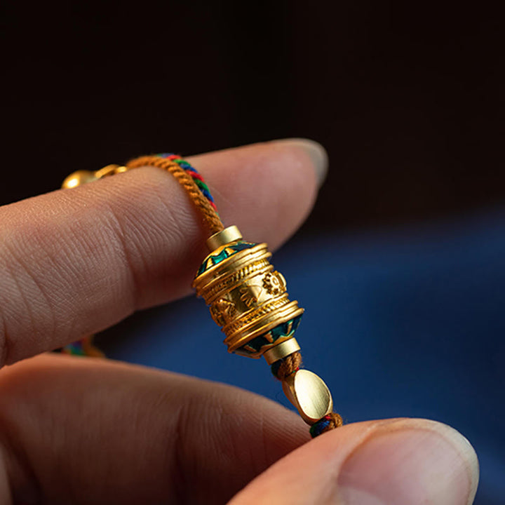 Pulsera de cuerda de fuerza de protección de rueda de oración Om Mani Padme Hum hecha a mano tibetana con Buddha Stones