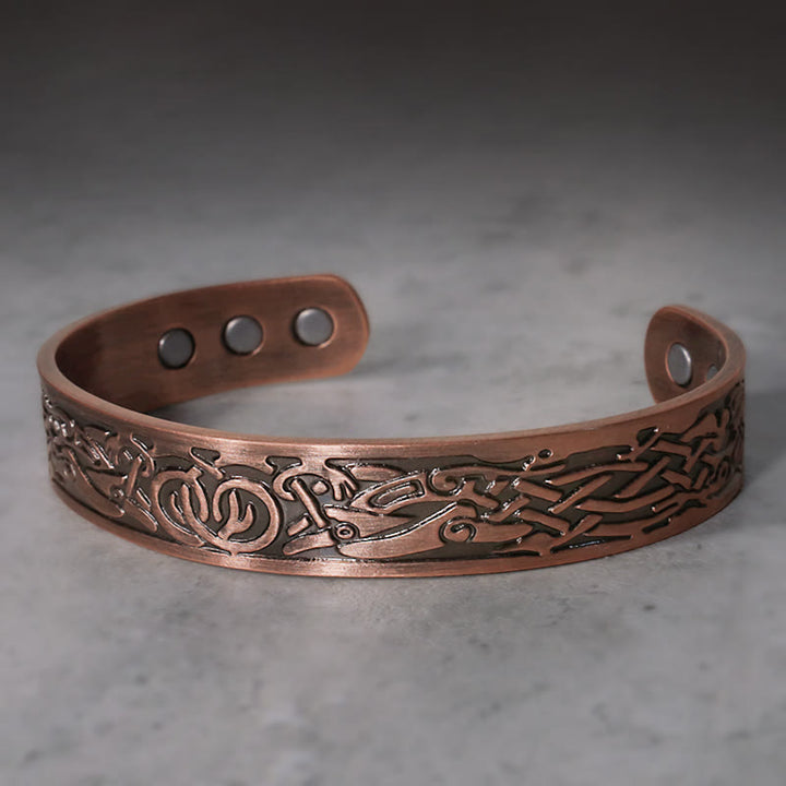 Brazalete ajustable de cobre magnético con pájaros vikingos y Buddha Stones