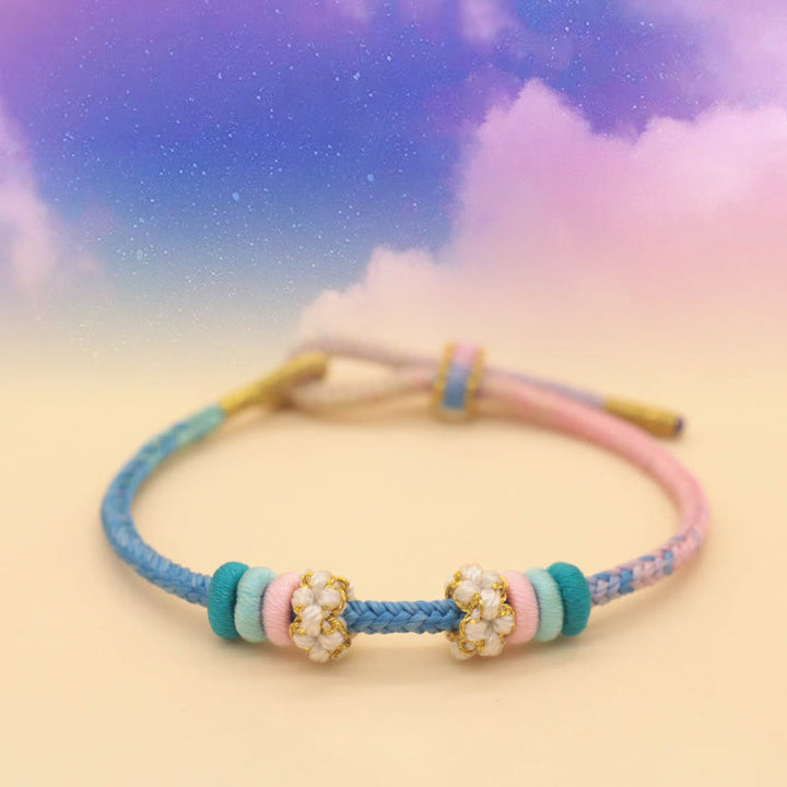 Pulsera trenzada de cuerda de la suerte con nudo de paz de ocho hilos hecha a mano con Buddha Stones - Estrellas (azul rosa) (circunferencia de muñeca 14-18 cm) - image 6