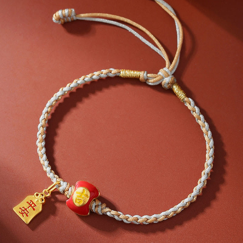 Pulsera de hilo trenzado con bendición de caracteres chinos, hecha a mano, de plata de ley 925 con Buddha Stones - Carácter chino auspicioso - image 0