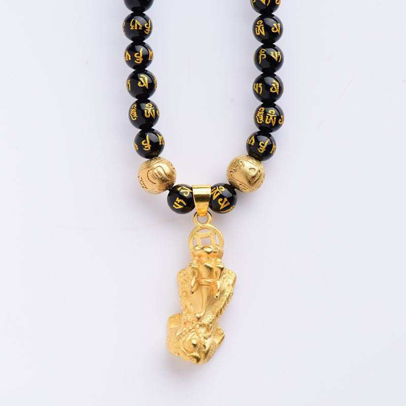 Collar de riqueza PiXiu de obsidiana FengShui