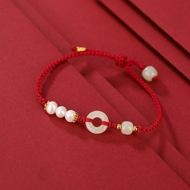Pulsera de la suerte con perlas y hebilla de la paz de jade hetiano chapado en plata de ley 925 con Buddha Stones
