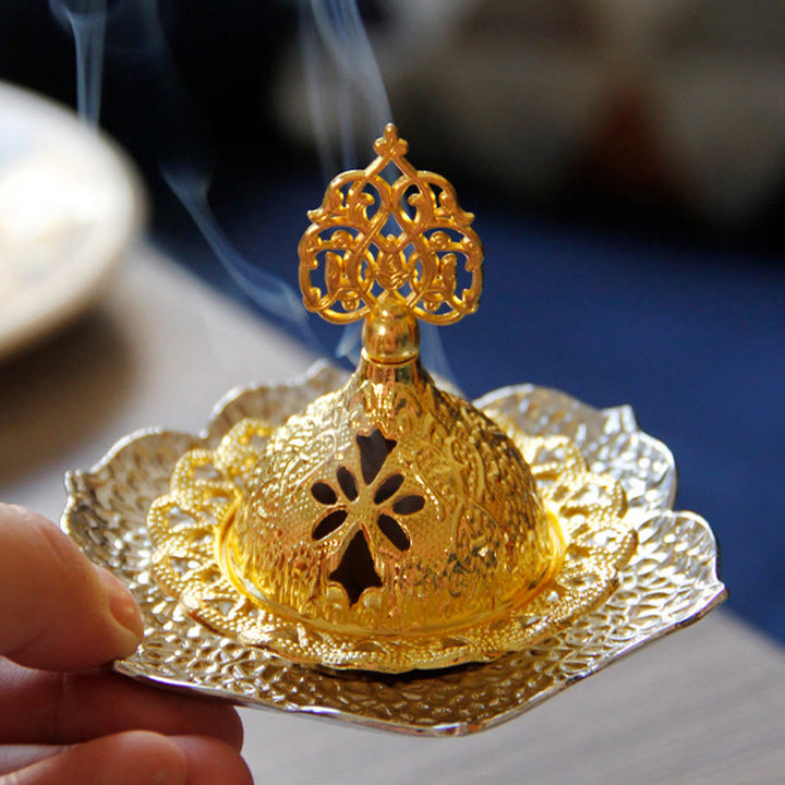 Posavasos con forma de hoja de oro, miniquemador de incienso espiritual de aleación de Metal