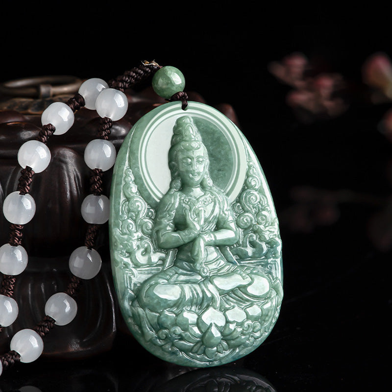 Colgante de collar de riqueza con amuleto de Avalokitesvara de Jade Natural con Buddha Stones - image 2