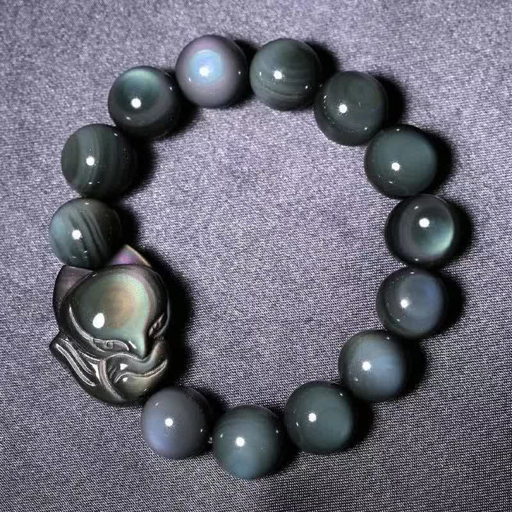 Pulsera positiva curativa de zorro obsidiano arcoíris con Buddha Stones
