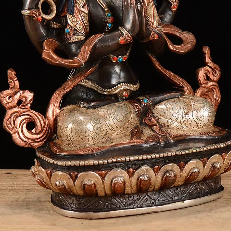 Decoración de estatua de cobre de protección Avalokitesvara de cuatro brazos Bodhisattva Chenrezig