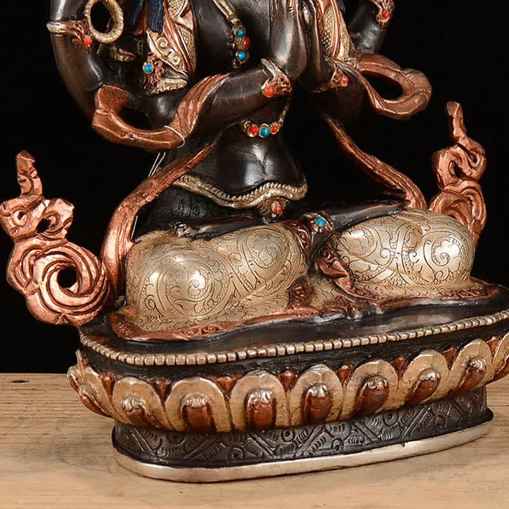 Decoración de estatua de cobre de protección Avalokitesvara de cuatro brazos Bodhisattva Chenrezig
