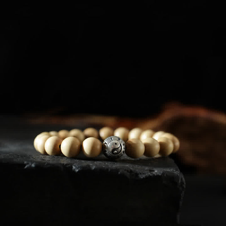 Pulsera de la riqueza de la suerte del Tíbet, madera de melocotón, loto, cinabrio, Bagua, Yin Yang