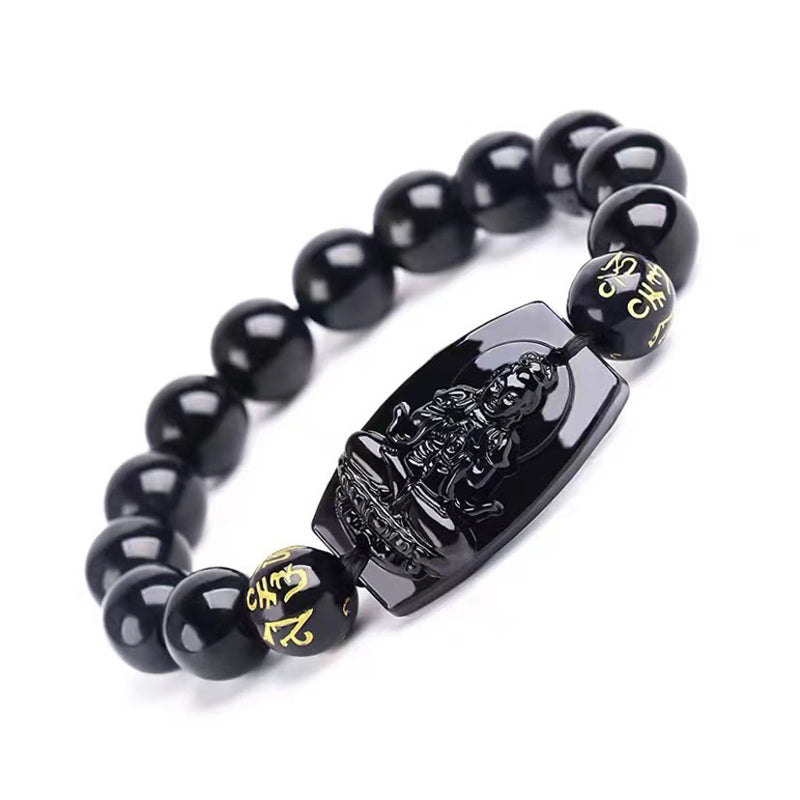 Pulsera de protección de obsidiana del zodiaco chino con Buddha Stones