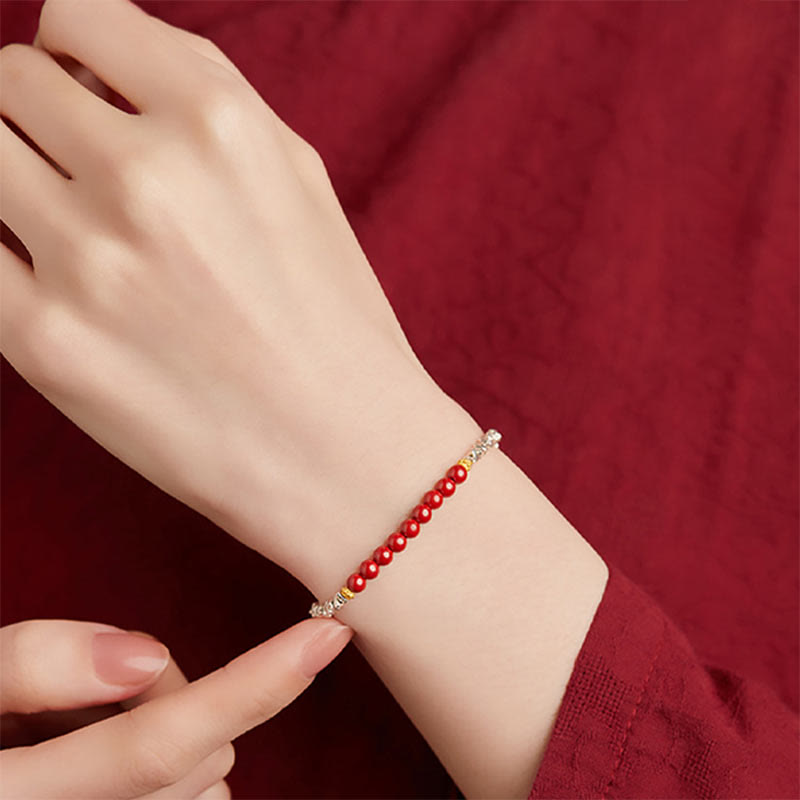 Pulsera de bendición con carácter de cinabrio Fu de plata de ley 925 con Buddha Stones
