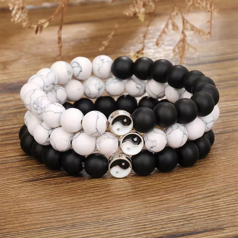 Buddha Stones, 3 uds., turquesa blanca Natural, cuentas de piedra esmerilada, pulsera de riqueza Yin Yang