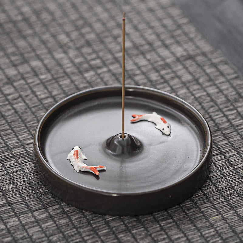 Quemador de incienso de cerámica con diseño de pez Koi, Buddha Stones, curación espiritual, decoración