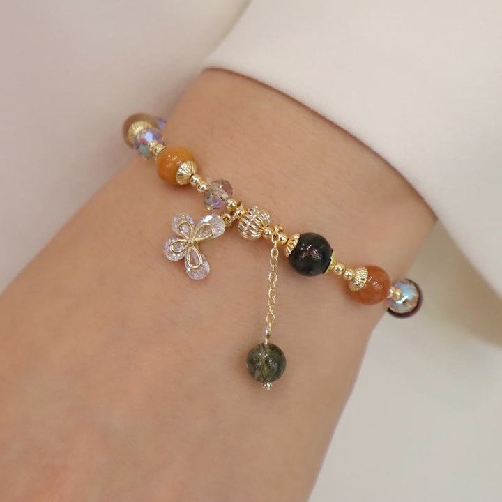 Pulsera con dije de mariposa de Cuarzo rutilado, cristal de arco iris, Fu Lu Shou Natural, Buddha Stones