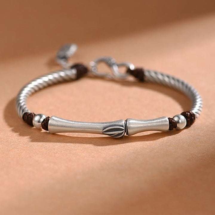 Pulsera de plata de ley 999 con diseño de bambú y suerte de cigarra