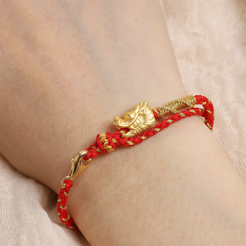 Pulsera trenzada de hilo rojo con nudo de ocho hilos de la suerte del dragón hecha a mano de plata de ley 999 con Buddha Stones