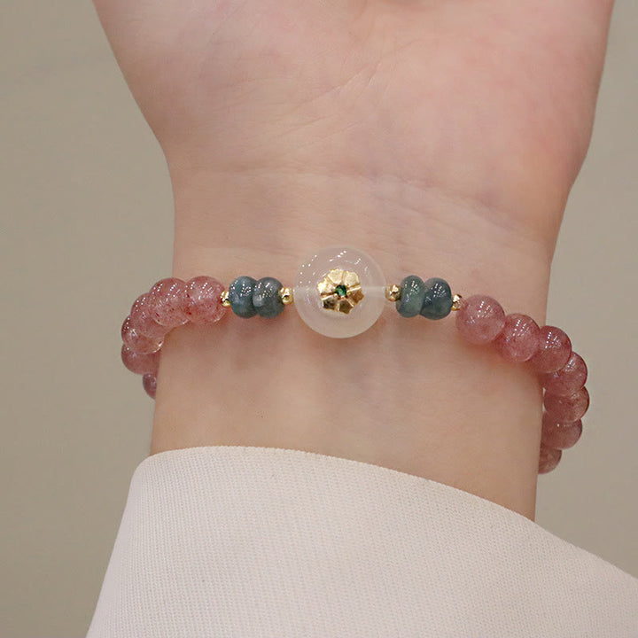 Pulsera curativa de jade y calcedonia de cuarzo fresa natural con Buddha Stones
