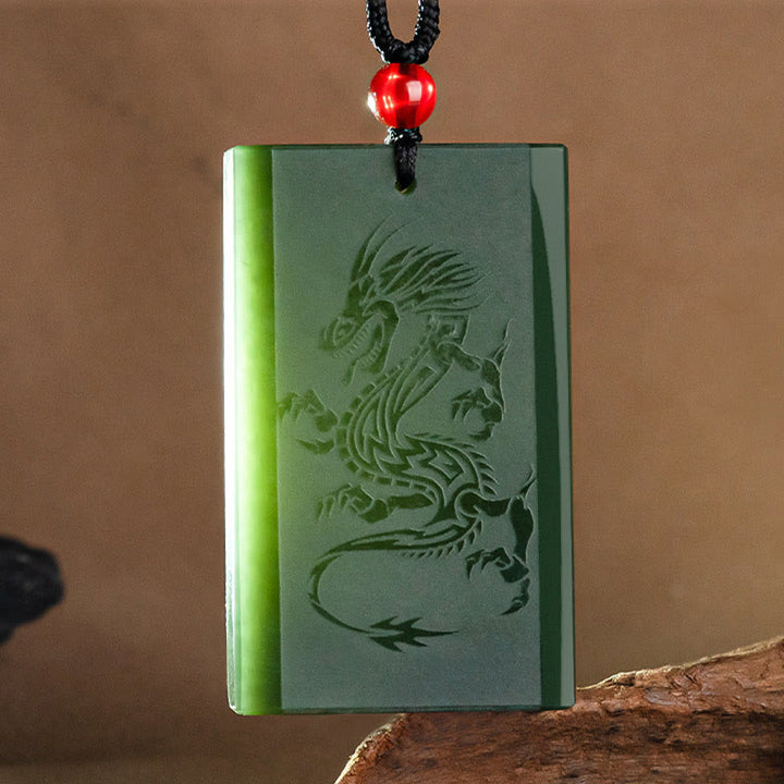 Colgante de collar de éxito grabado con dragón de jade cian hetiano de Buddha Stones - image 7