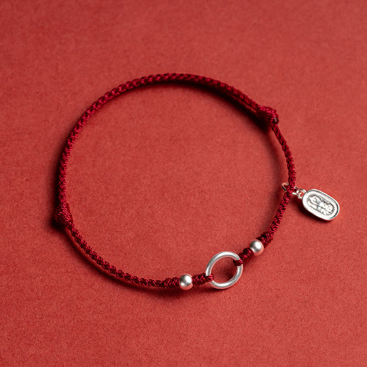 Pulsera de hilo rojo con hebilla de loto, paz, alegría, suerte, fortuna, plata de ley 925 , Buddha Stones