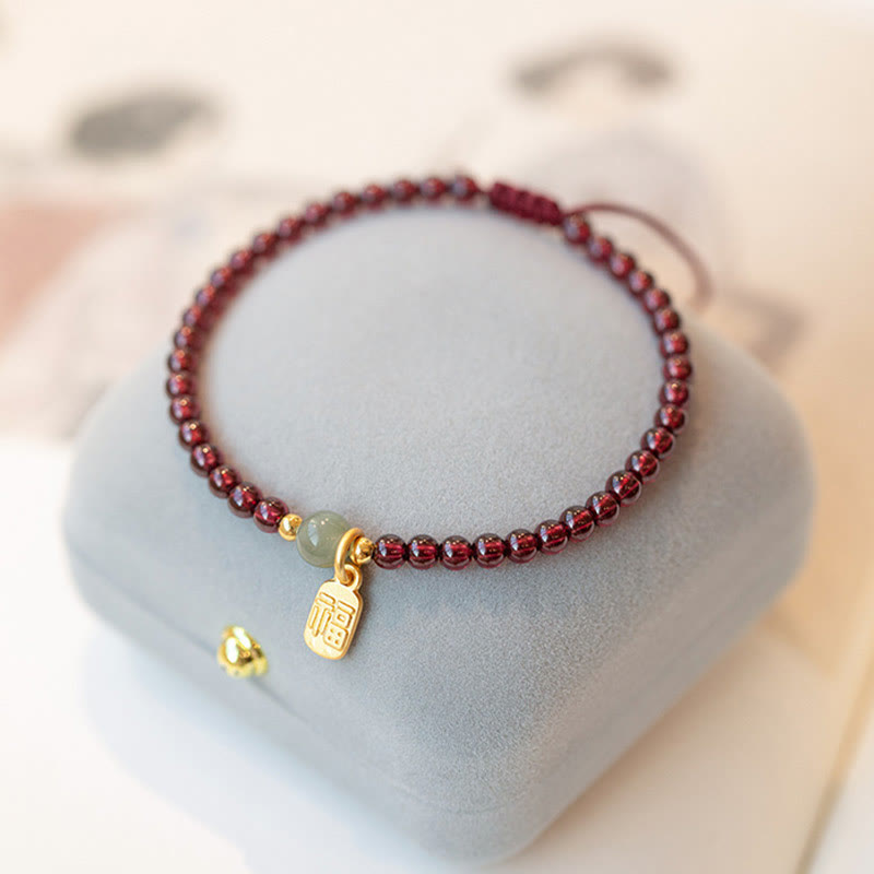 Pulsera con dije curativo de personaje Fu de la suerte, granate, cuarzo, fresa Natural, Buddha Stones