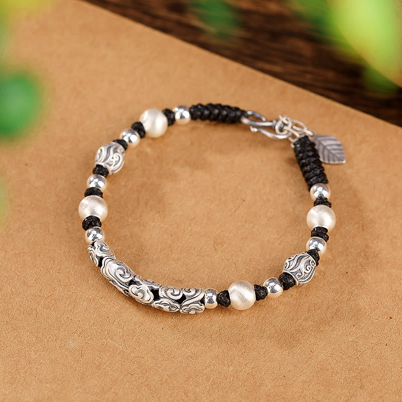 Pulsera de cadena de riqueza de nube auspiciosa de plata de ley 999 de cobre hecha a mano con Buddha Stones del Tíbet