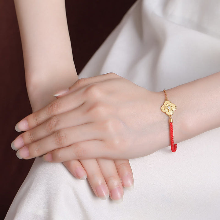 Pulsera de la suerte con circonitas y trébol de cuatro hojas chapada en plata de ley 925 con Buddha Stones
