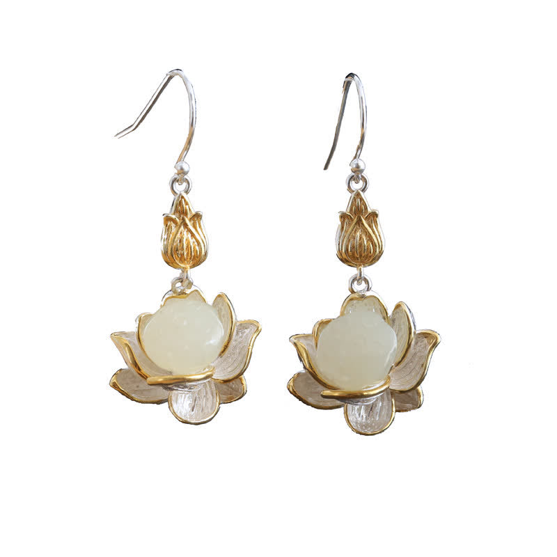 Pendientes colgantes de armonía con protección de jade blanco y Buddha Stones