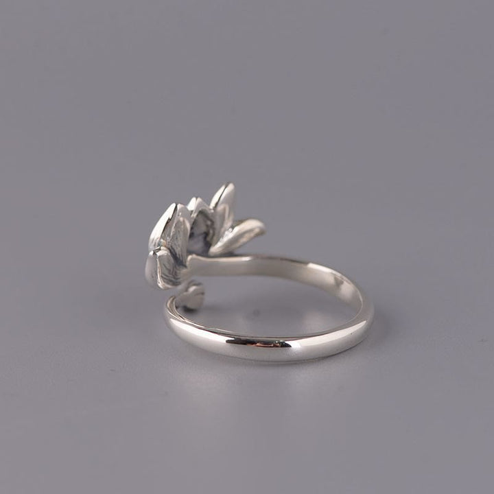 Anillo ajustable de flor de loto de plata de ley 925 con Buddha Stones - image 3