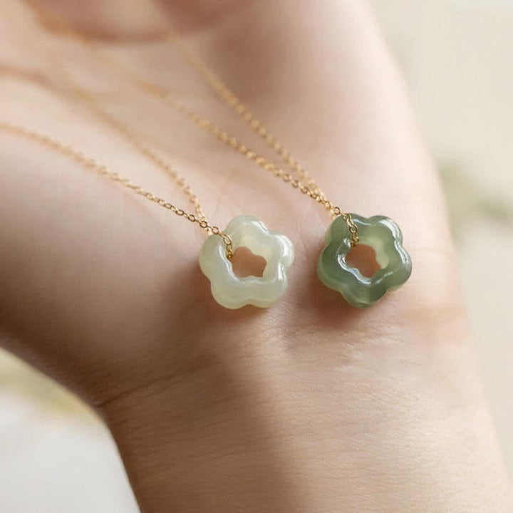 Colgante de collar con dije floral de la suerte de jade cian de jade hetiano con Buddha Stones - image 1