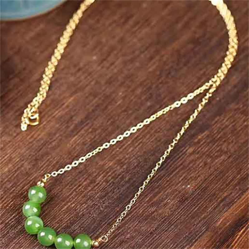 Colgante de collar de la suerte con cuentas de jade cian hetiano chapado en oro de 14 quilates