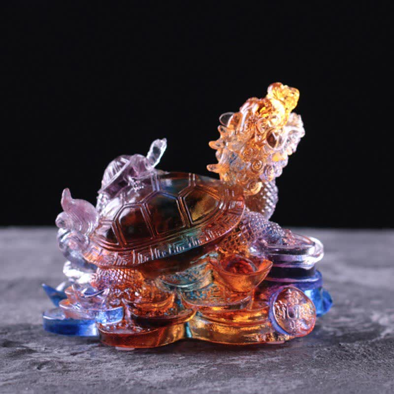 Buddha Stones Feng Shui, monedas de tortuga dragón hechas a mano, pieza de arte de la suerte de cristal Liuli, decoración para el hogar y la Oficina