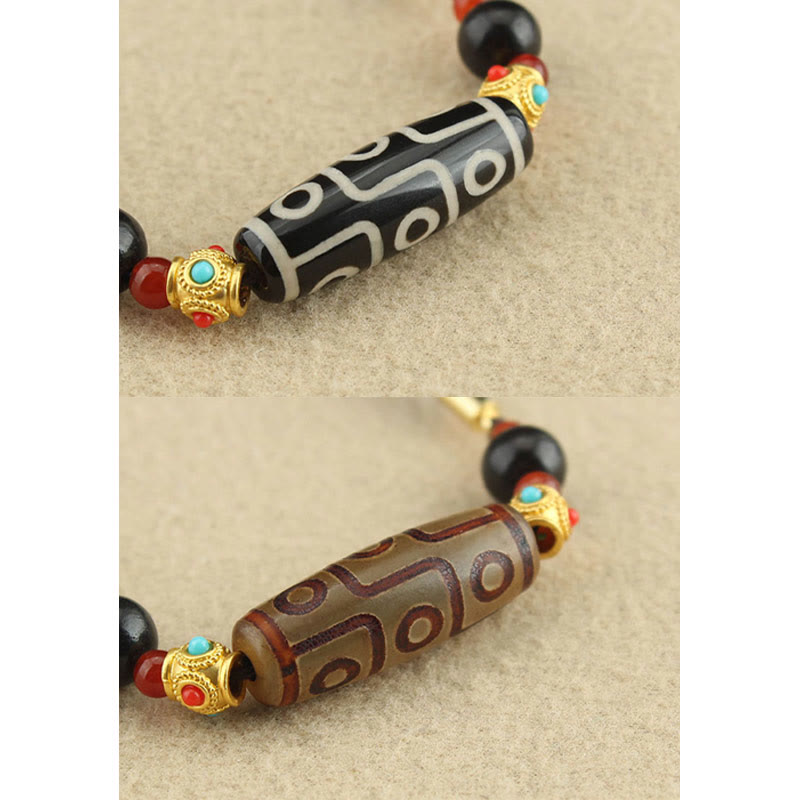Colgante de collar de cadena con Buddha Stones tibetanas de nueve ojos Dzi, protección de cuentas, bendiciones