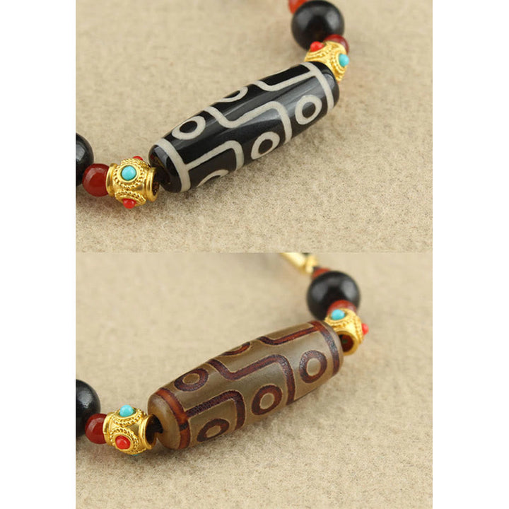 Colgante de collar de cadena con Buddha Stones tibetanas de nueve ojos Dzi, protección de cuentas, bendiciones