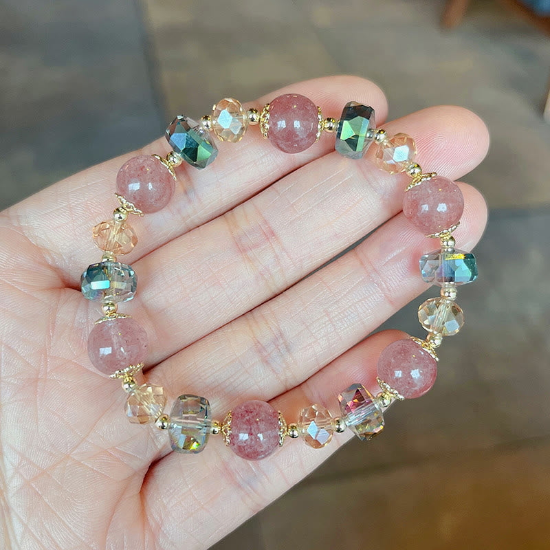 Pulsera positiva de cristal colorido de cuarzo fresa natural con Buddha Stones