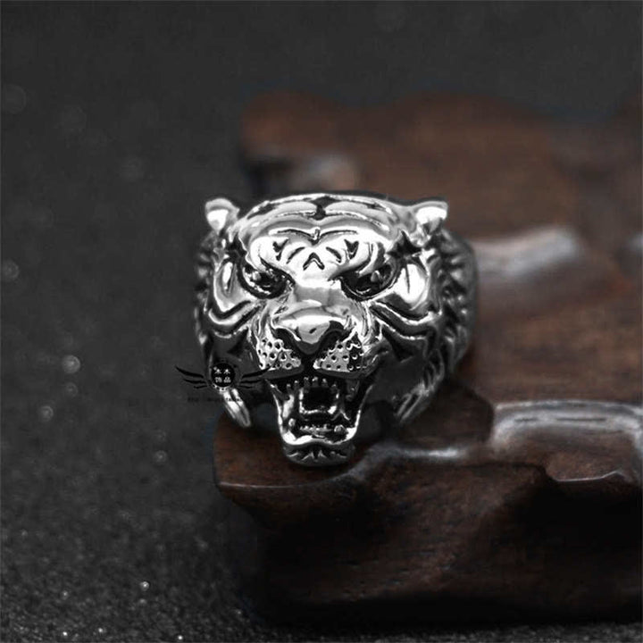 Anillo de motociclista Punk Rock con equilibrio de acero titanio y cabeza de tigre Animal para hombre