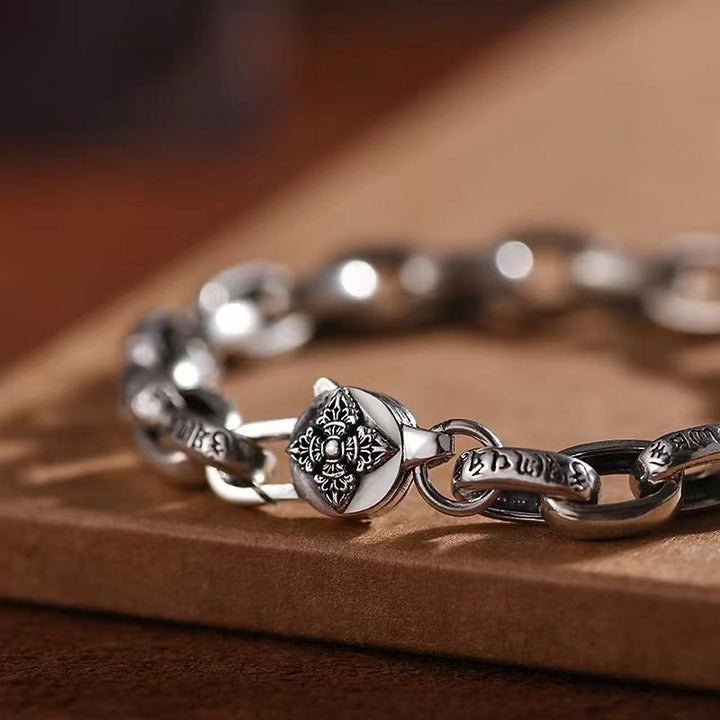 Pulsera de sabiduría grabada en cobre con Buddha Stones Om Mani Padme Hum doble Dorje