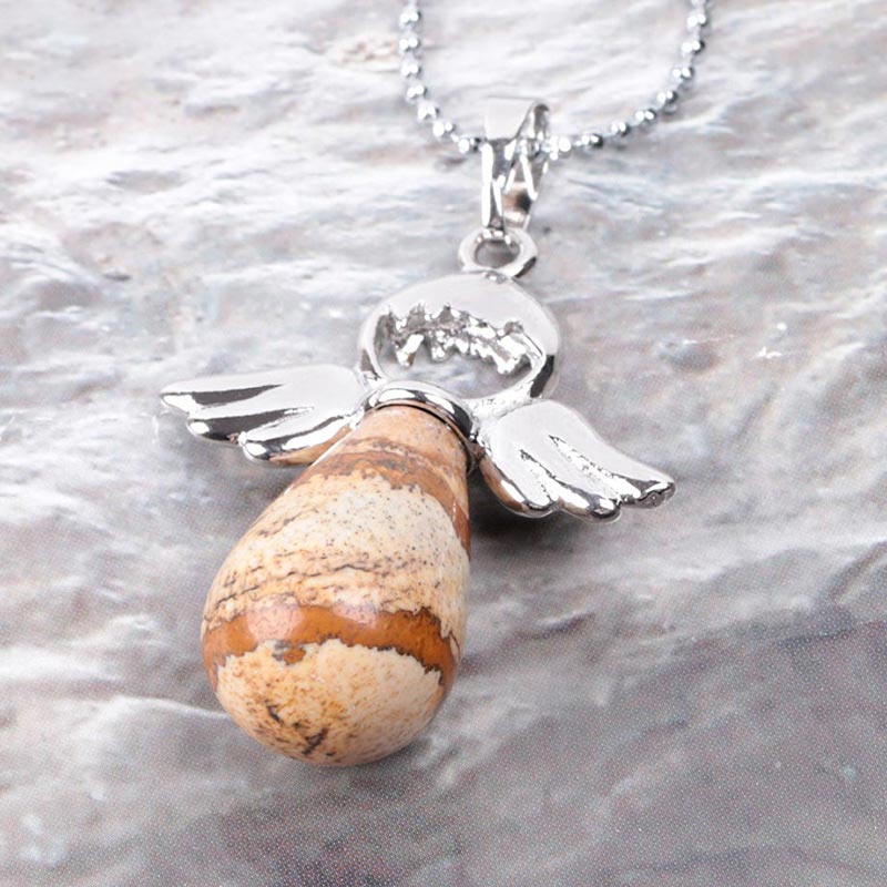 Colgante de collar de suerte de cristal natural con alas de ángel de Buddha Stones